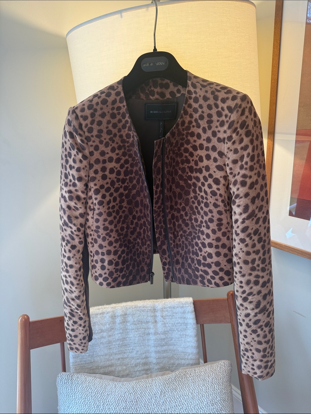 BCBGMaxAzria Brown Leopard-Print Cropped Jacket